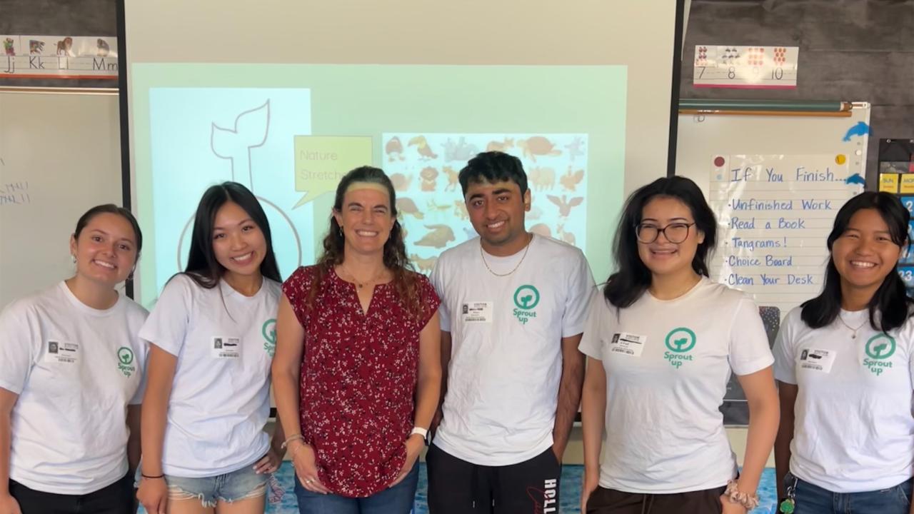Image of Sprout Up student teachers in one of their elementary school classrooms.
